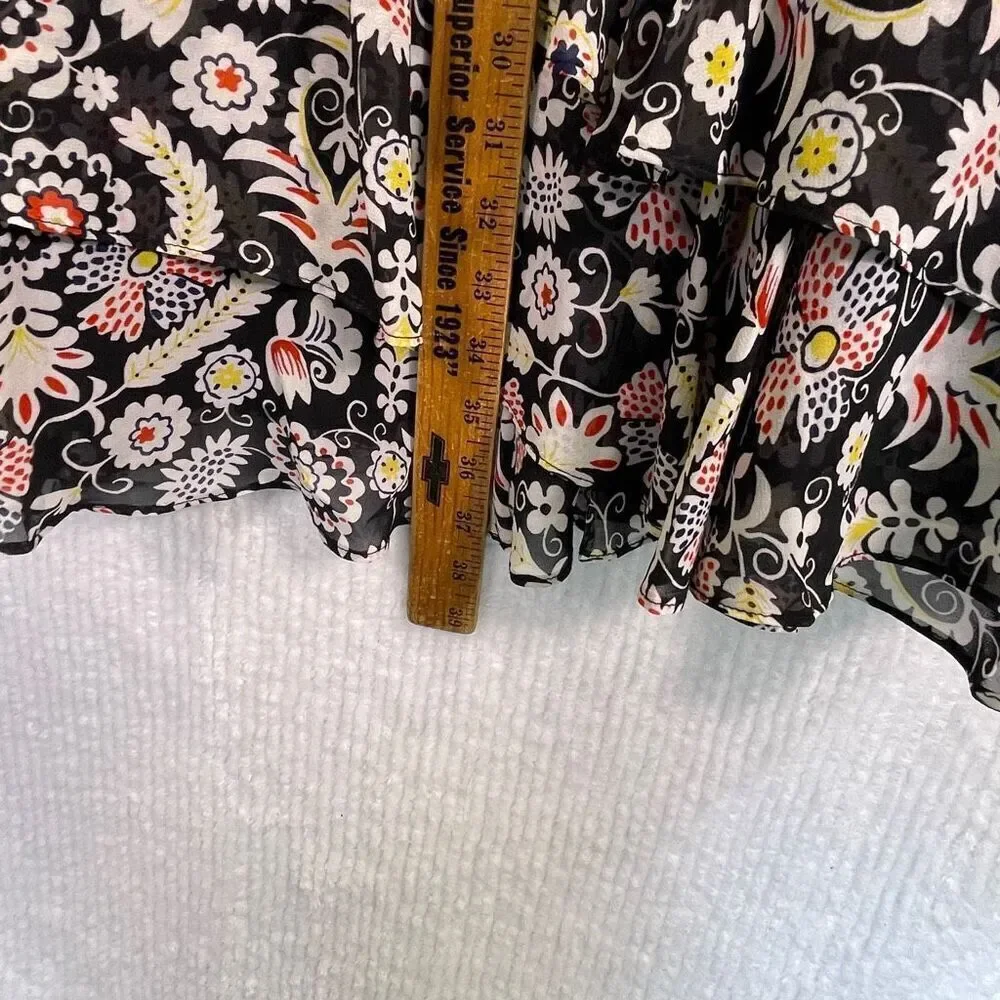 Boden Black Multicolored Floral Printed Tiered Satin Ruffle Maxi Skirt Size 8